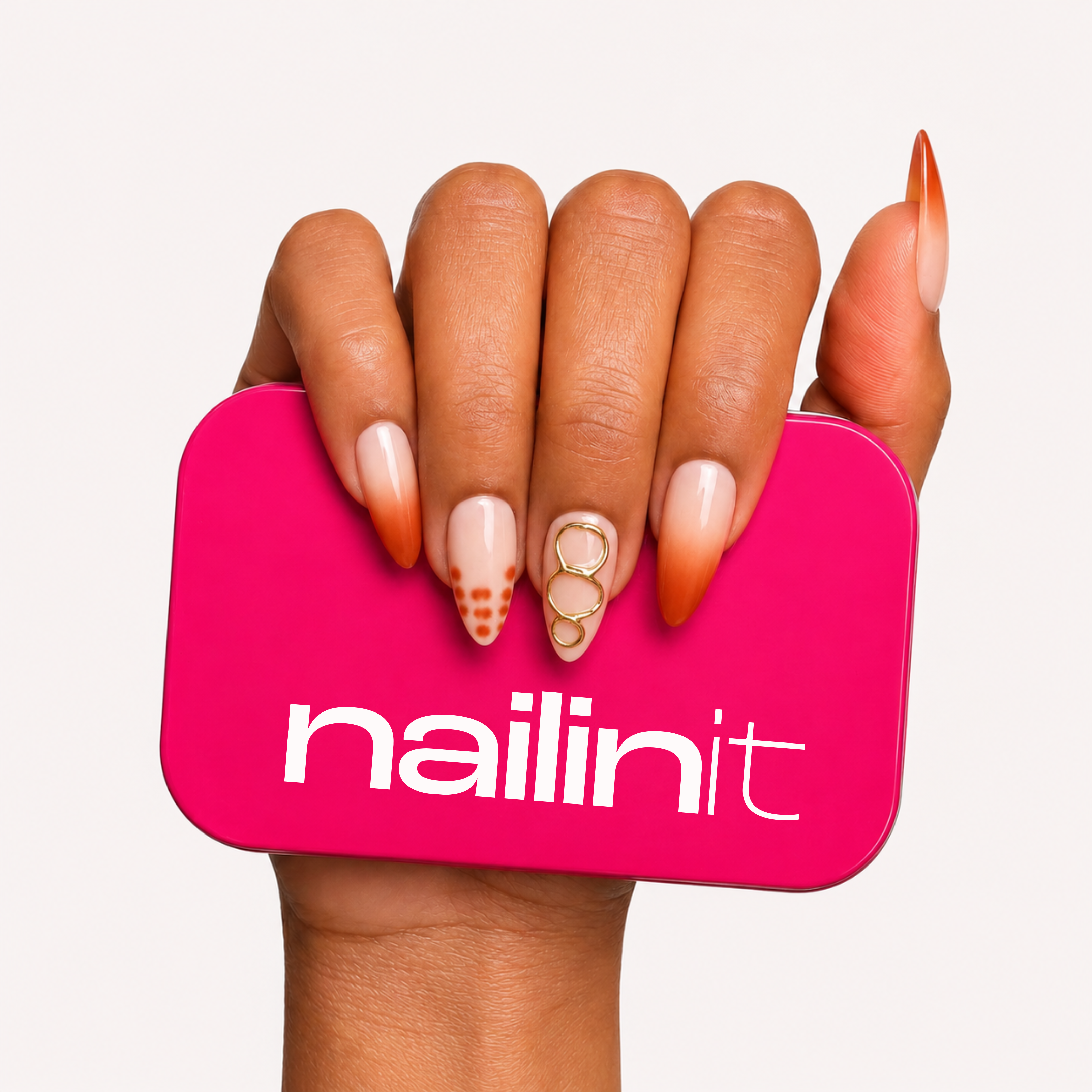 Gold Drip | Press-On Nails | 24 pcs | Almond Shape | Long | Reusable Design