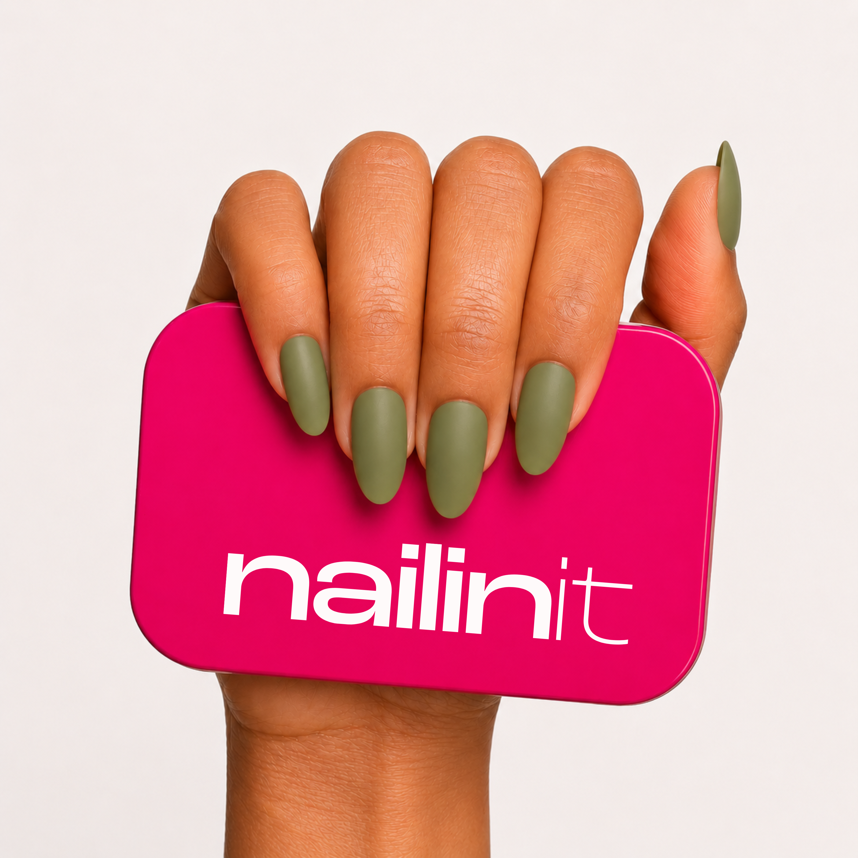 Olive You | Reusable Press-On Nails | 24 pcs | Green | Oval nails | Short