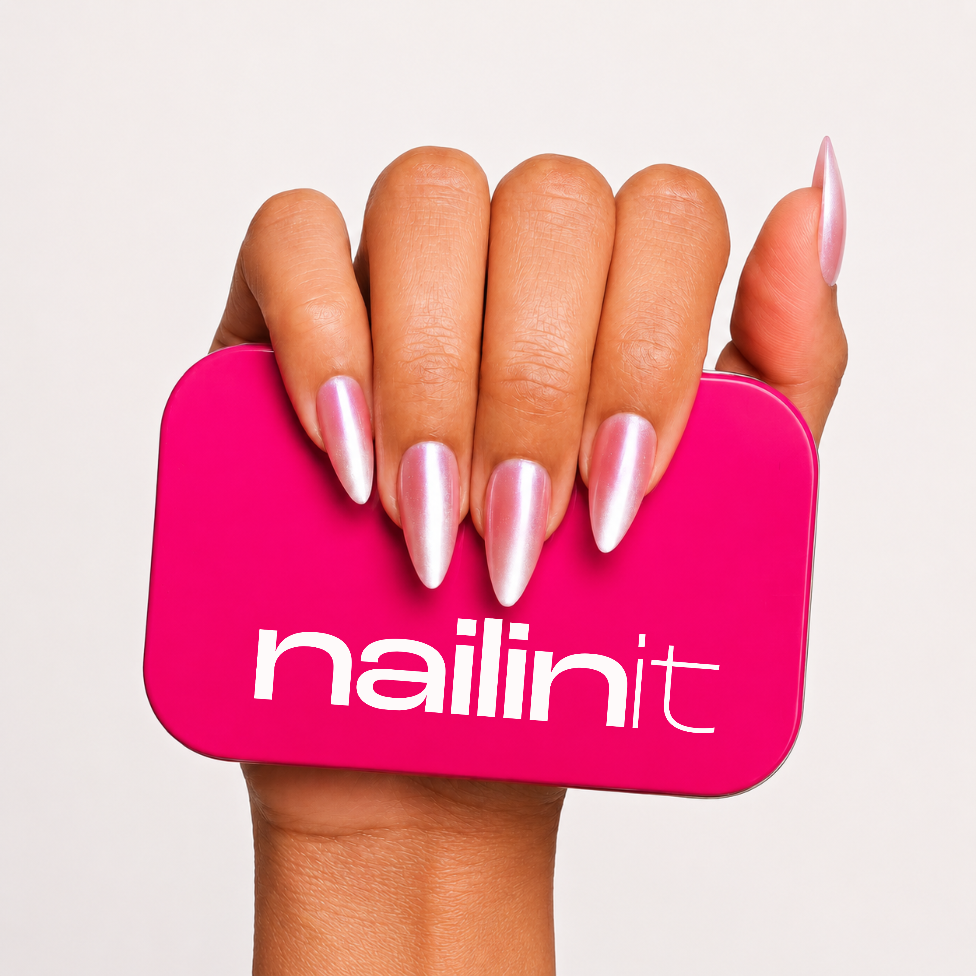 Cosmic Crush | Cat-Eye Nude Press On Nails | 24pcs Reusable Extra Long Almond Set