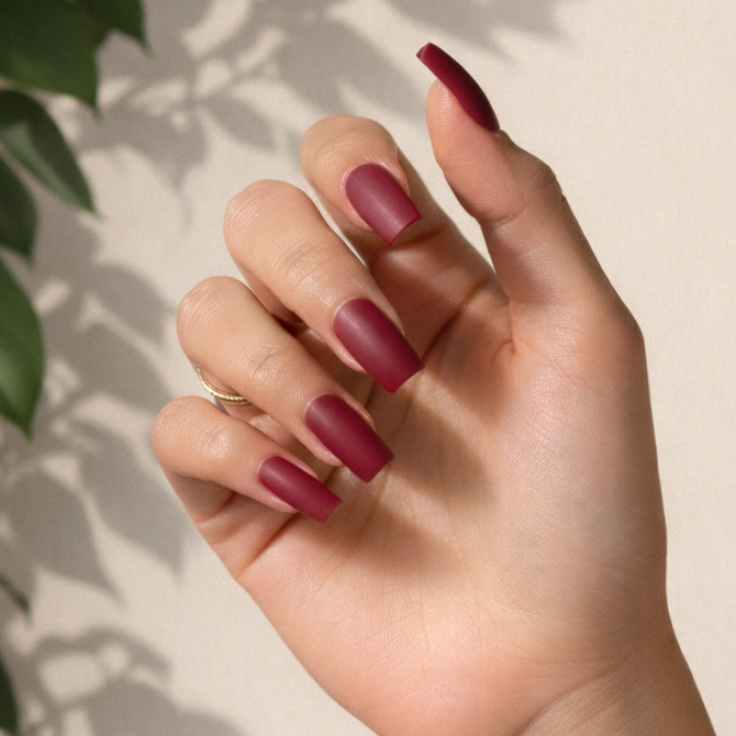 Red Velvet | Reusable Press-On Nails | 24 pcs | Red | Square Shape | Long