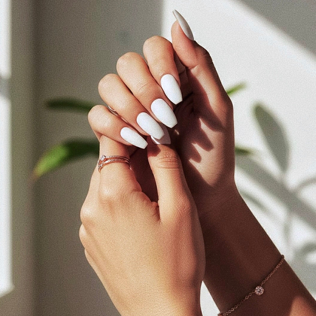 Adulting | Reusable Press-On Nails | 24 pcs |  White | Coffin Shape |  Medium