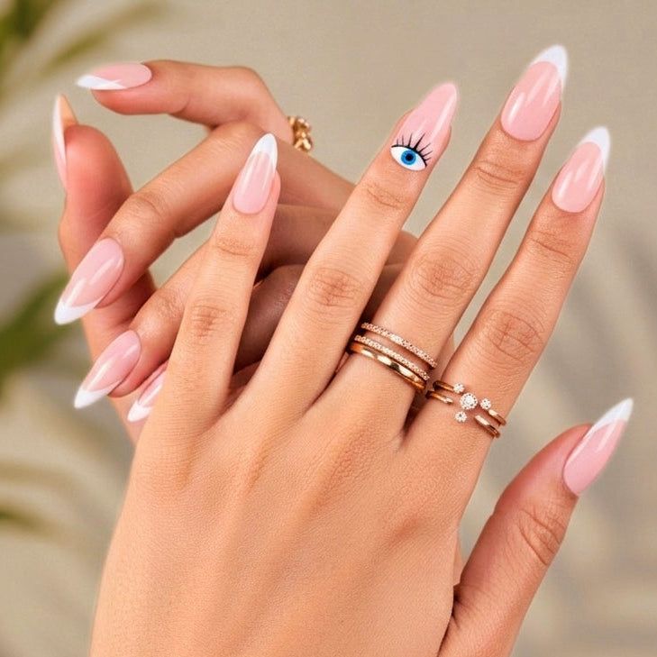 Mystic Eye | Reusable Press-On Nails | 24 pc | Nude | Almond Shape | Extra Long