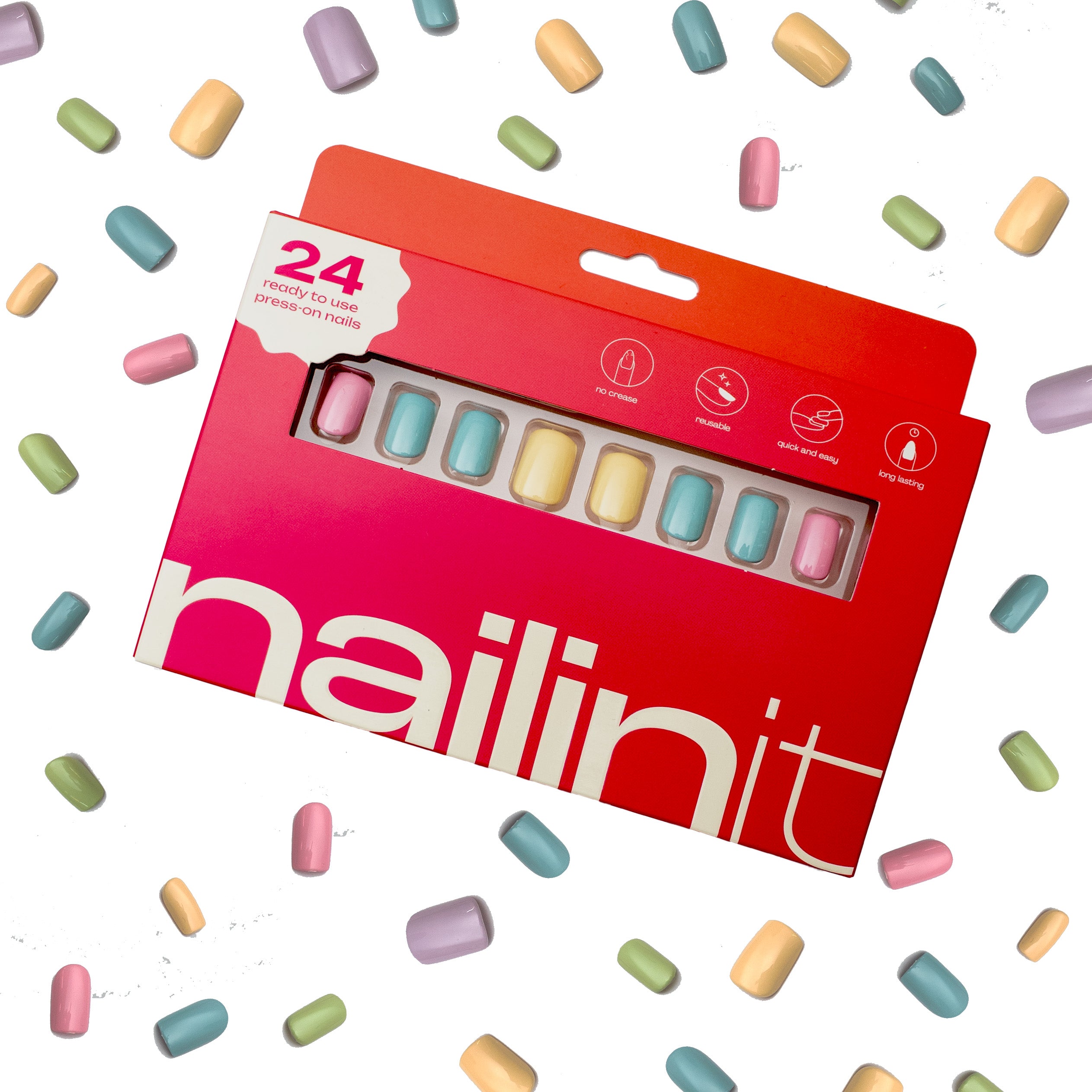 Pistachio Cream | Multicolor Press On Nails | Square Medium | 24 pcs