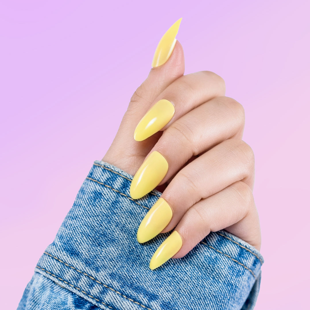 Lemon Zest | Reusable Press-On Nails | 24 pcs | Yellow | Almond Shape | Long