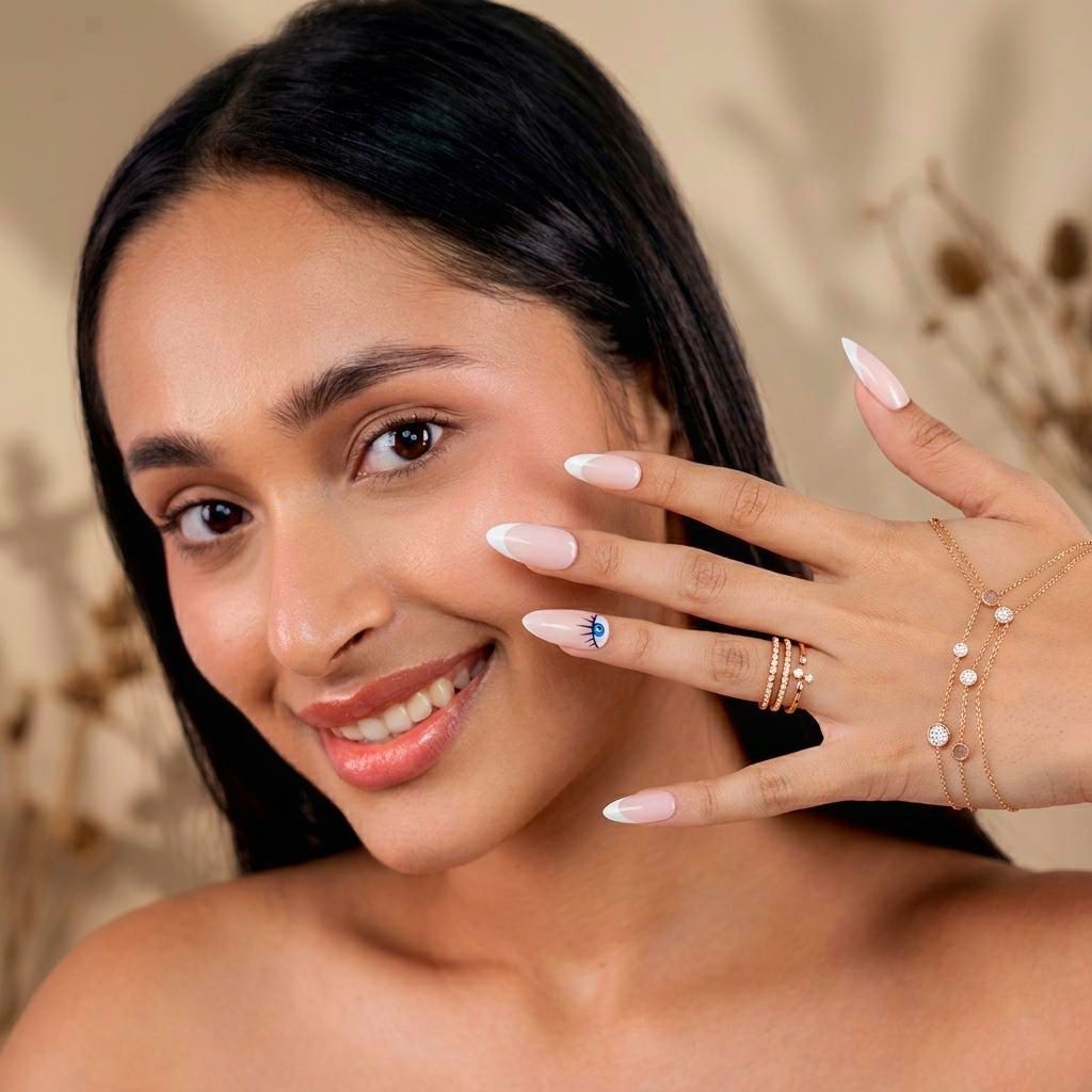 Mystic Eye | Reusable Press-On Nails | 24 pc | Nude | Almond Shape | Extra Long