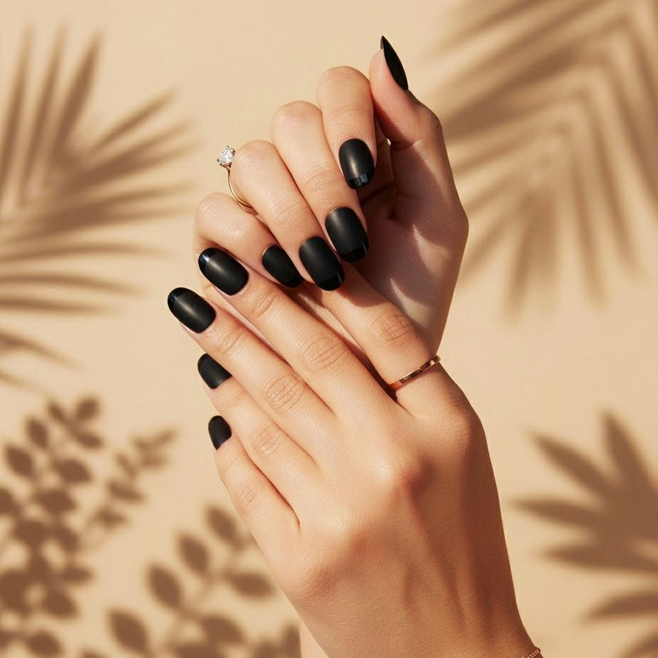 Sorry What | Reusable Press-On Nails | 24 pcs | Black | Squoval Shape | Medium