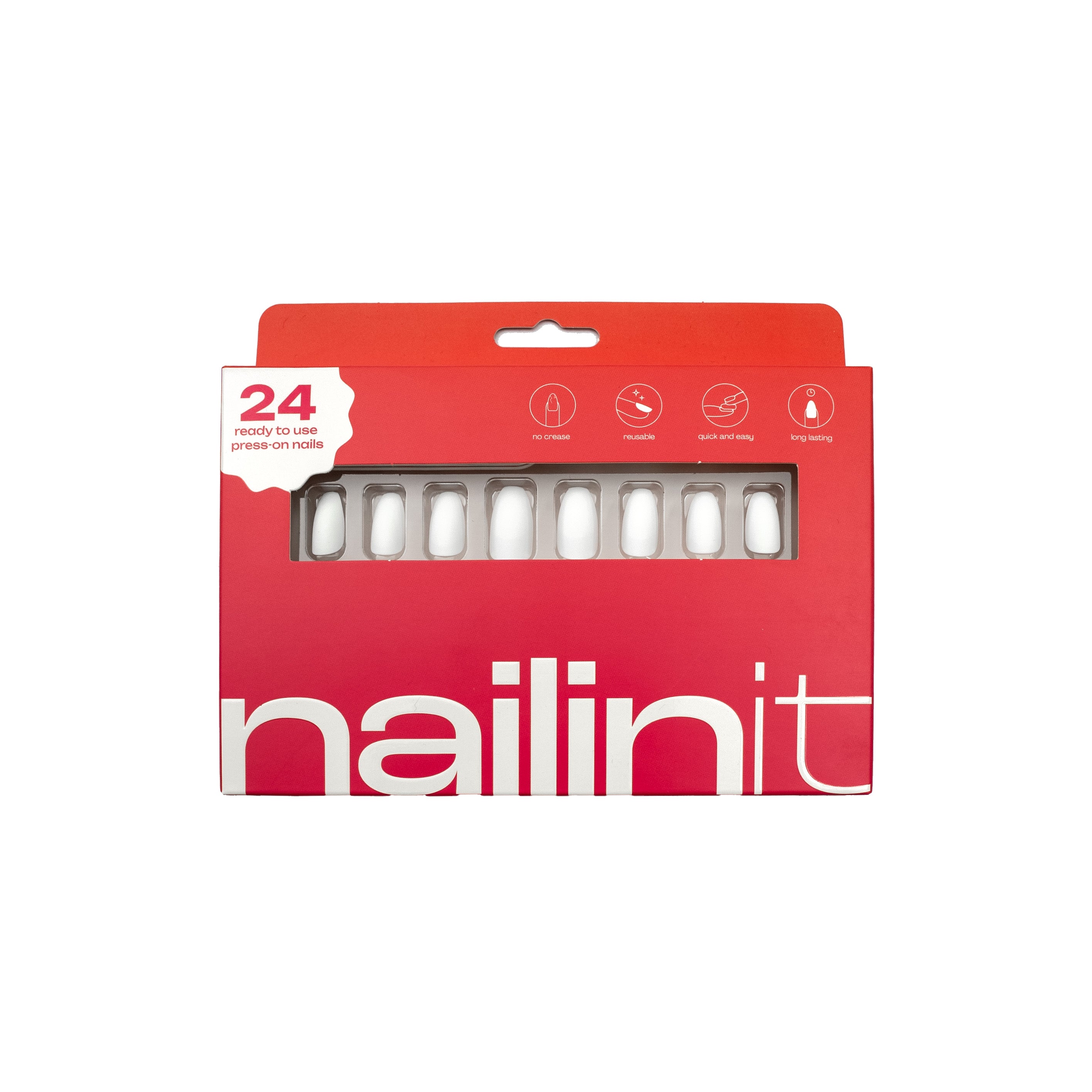 Adulting | Reusable Press-On Nails | 24 pcs |  White | Coffin Shape |  Medium