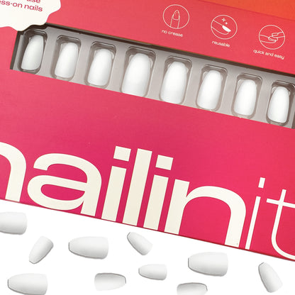 Adulting | Reusable Press-On Nails | 24 pcs |  White | Coffin Shape |  Medium - nailinit