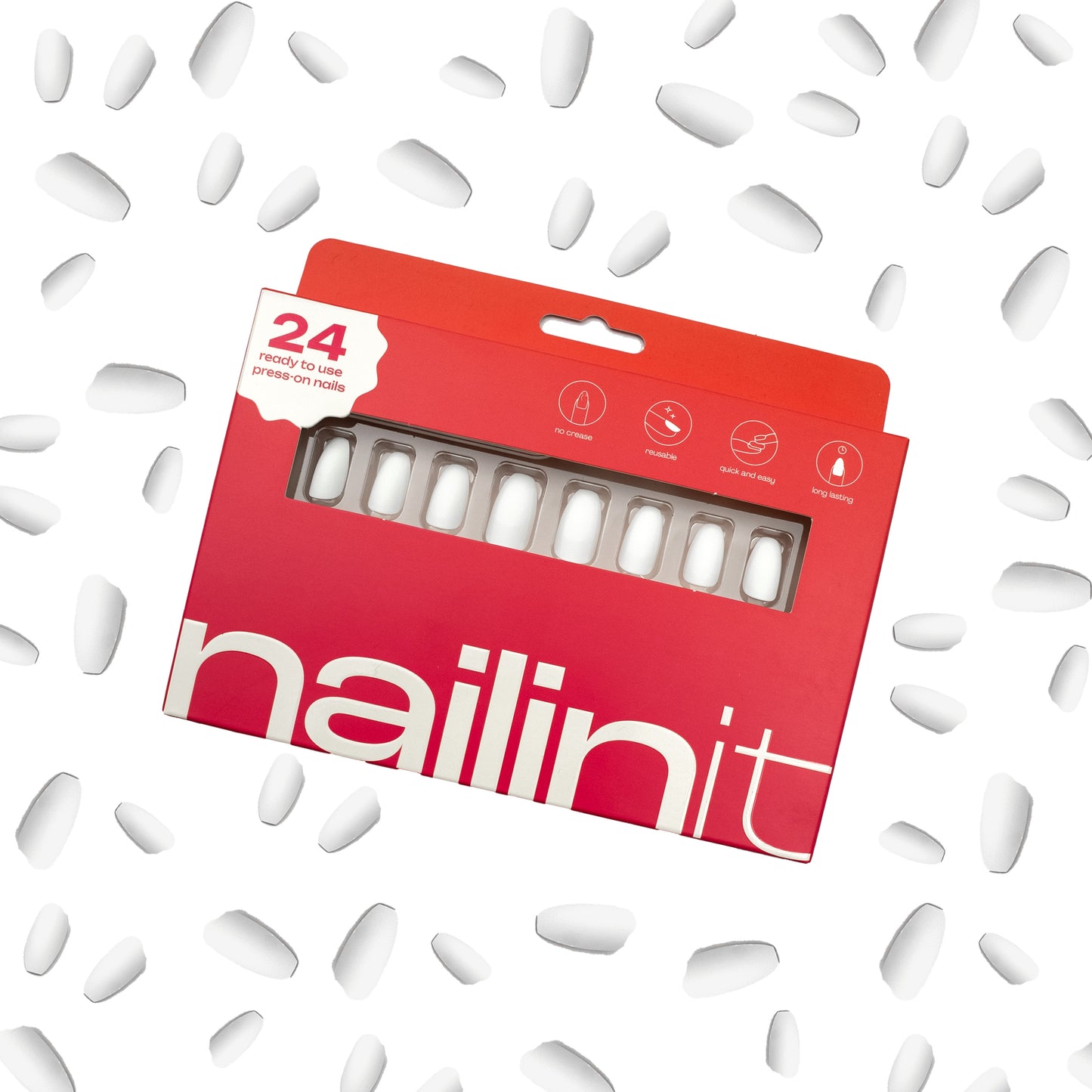 Adulting | Reusable Press-On Nails | 24 pcs |  White | Coffin Shape |  Medium