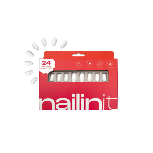 Adulting | Reusable Press-On Nails | 24 pcs |  White | Coffin Shape |  Medium