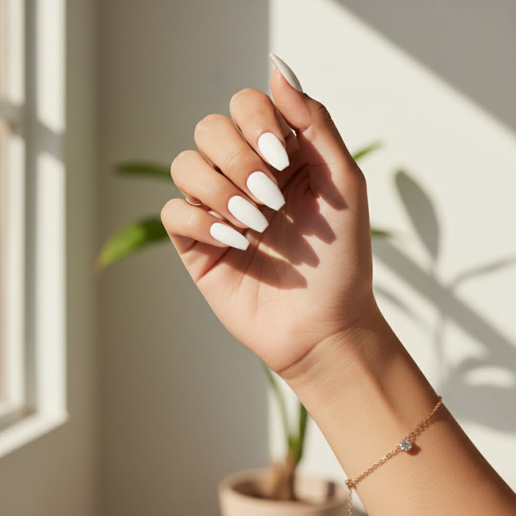 Adulting | Reusable Press-On Nails | 24 pcs |  White | Coffin Shape |  Medium