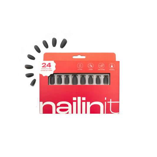 Ash Grey | Reusable Press-On Nails | 24 pcs | Grey | Coffin Shape | Medium