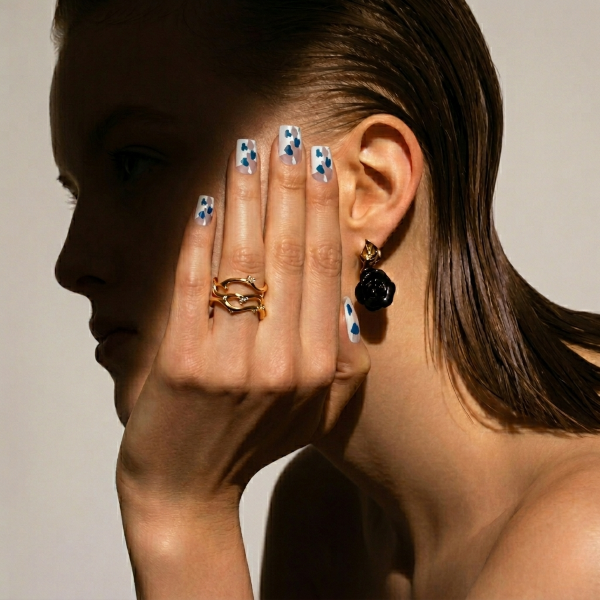 Denim Girly | Reusable Press-On Nails | 24 Pcs | Blue & White | Square Shape | Medium