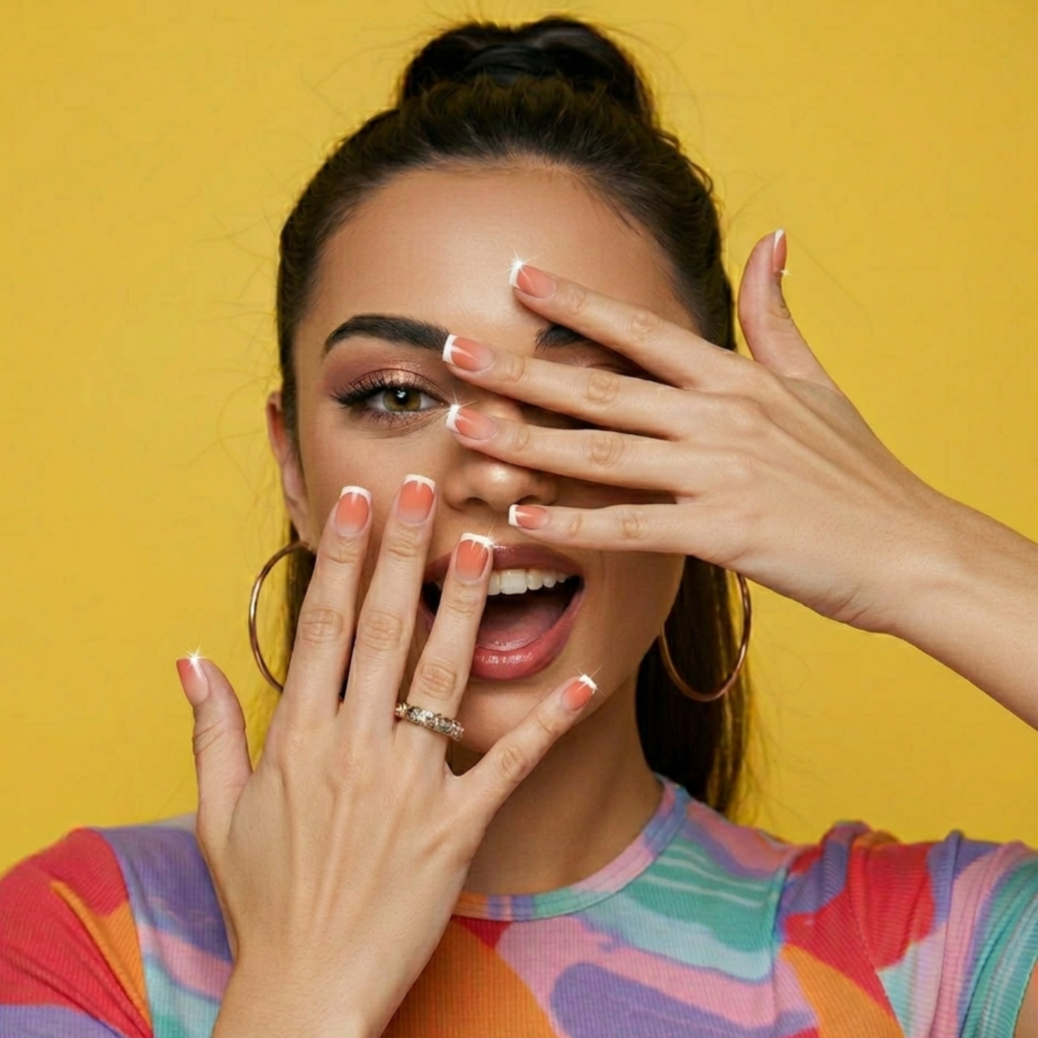 Peach Please | Reusable Press-On Nails | 24 Pcs | White French Tip | Square Shape | Medium