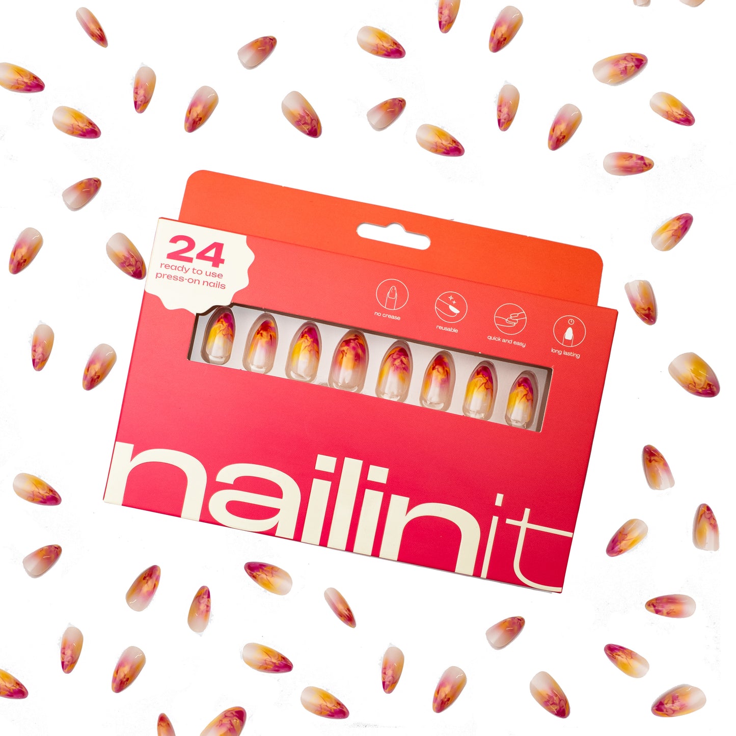 Berry Bomb | Reusable Press-On Nails | 24 pcs | Multi Color | Almond Shape | Medium