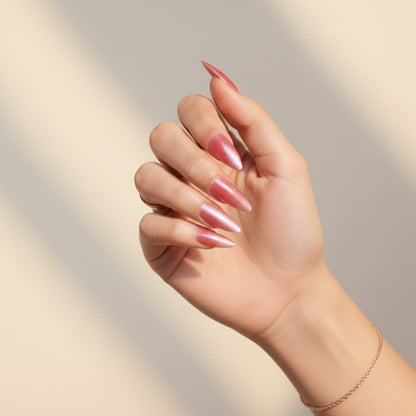 Cosmic Crush | Cat-Eye Nude Press On Nails | 24pcs Reusable Extra Long Almond Set