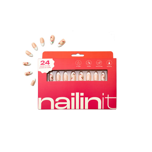 Cherry Crush | Reusable Press-On Nails | 24 pcs | White | Almond Shape | Long