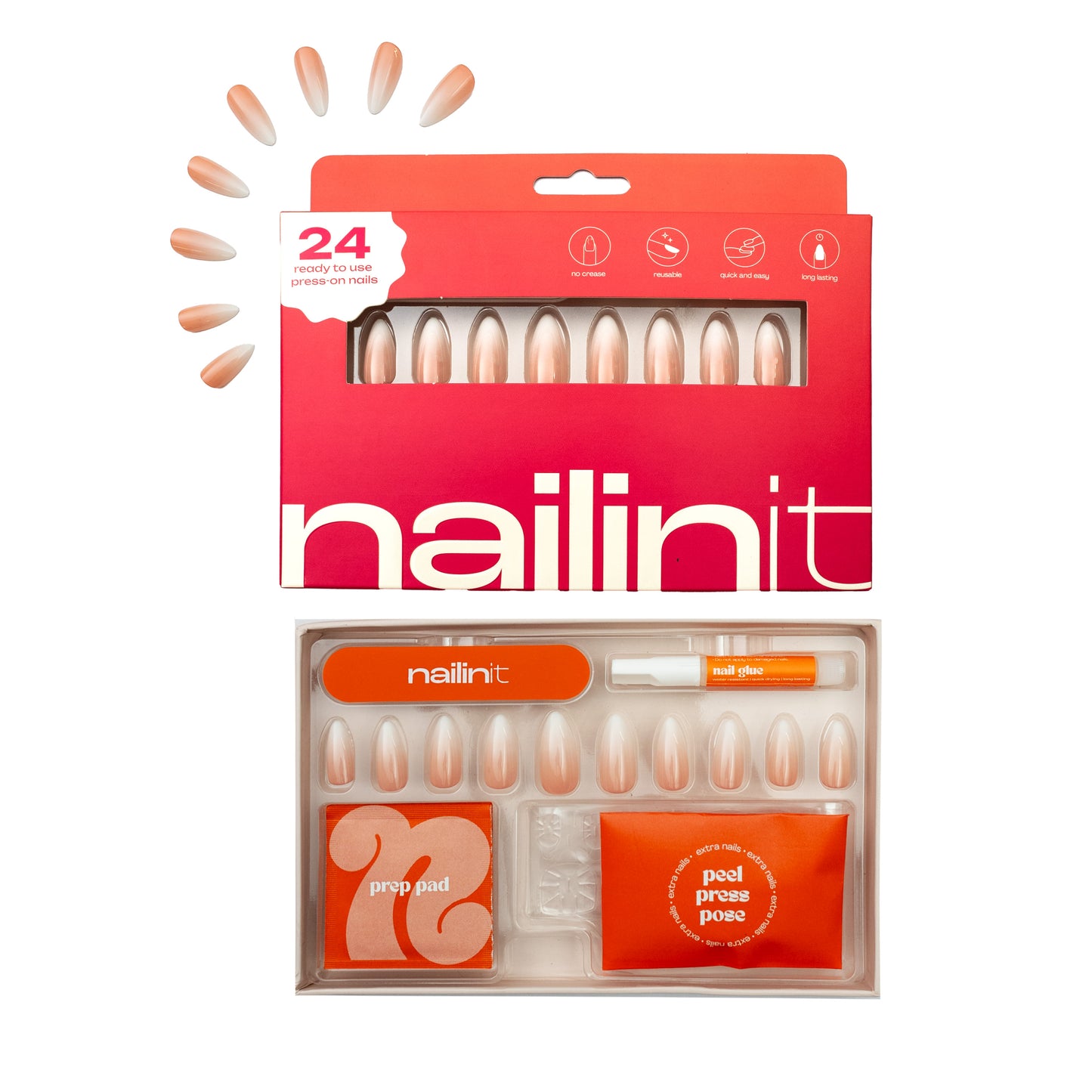 Clean Girl | Reusable Press-on Nails | 24 pcs | Multi Color | Almond Nails | Extra Long