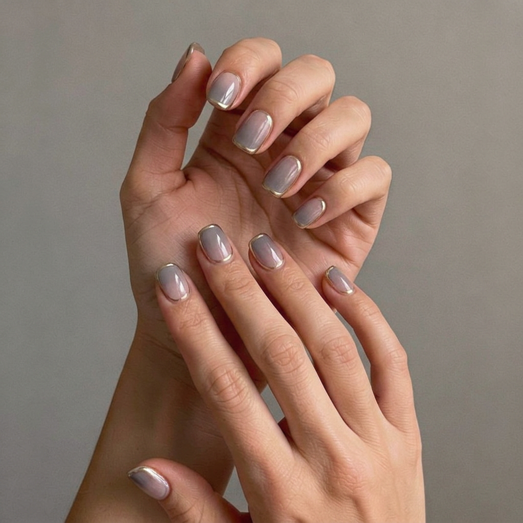 Champagne Glow | Reusable Press-On Nails | 24 Pcs | Gold French Tip | Square Shape | Medium