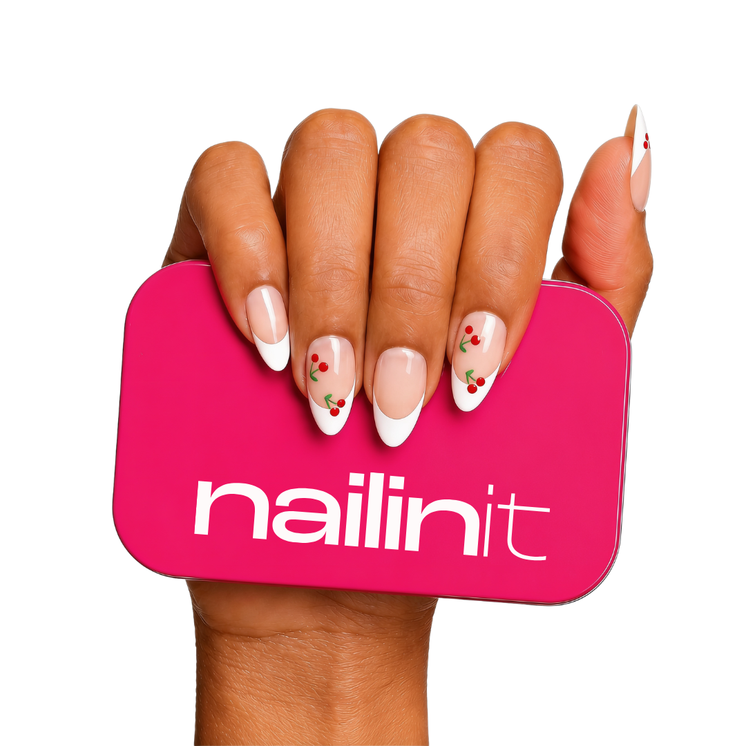 Cherry Crush | Reusable Press-On Nails | 24 pcs | White | Almond Shape | Long