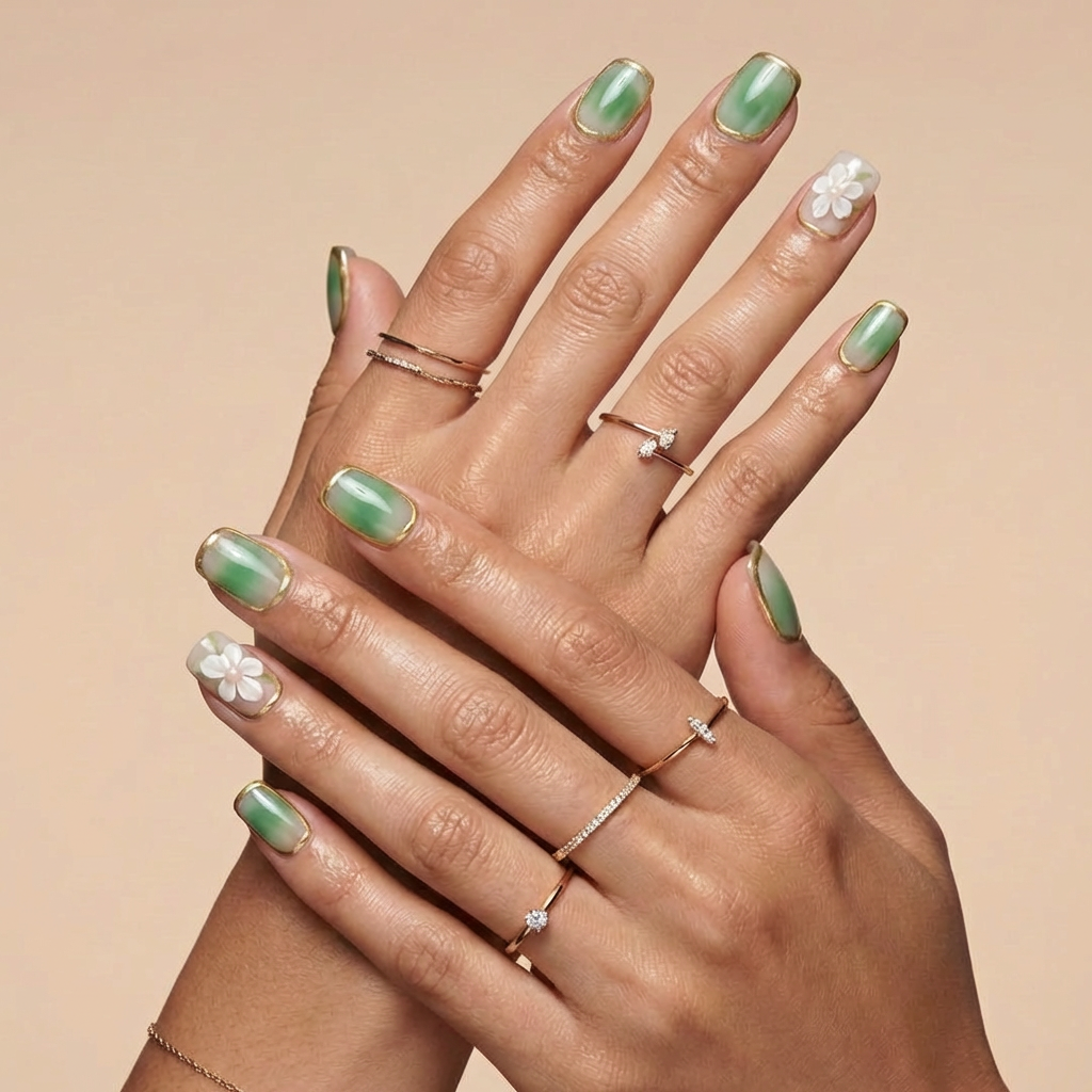 Matcha Latte | Reusable Press-On Nails | 24 Pcs | Green | Square Shape | Medium