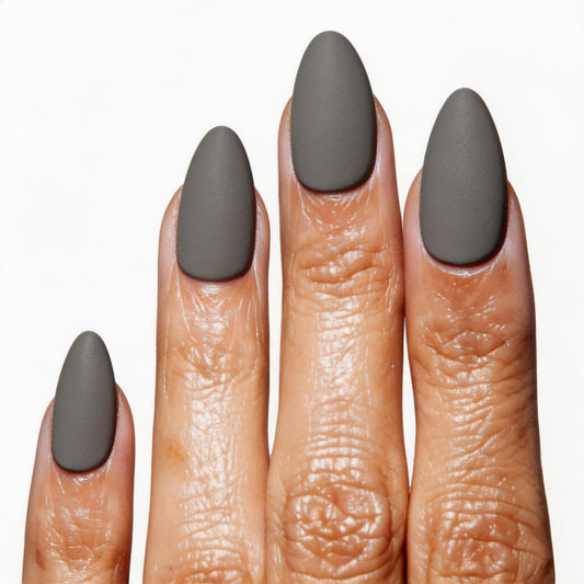 Ash Grey | Reusable Press-On Nails | 24 pcs | Grey | Coffin Shape | Medium