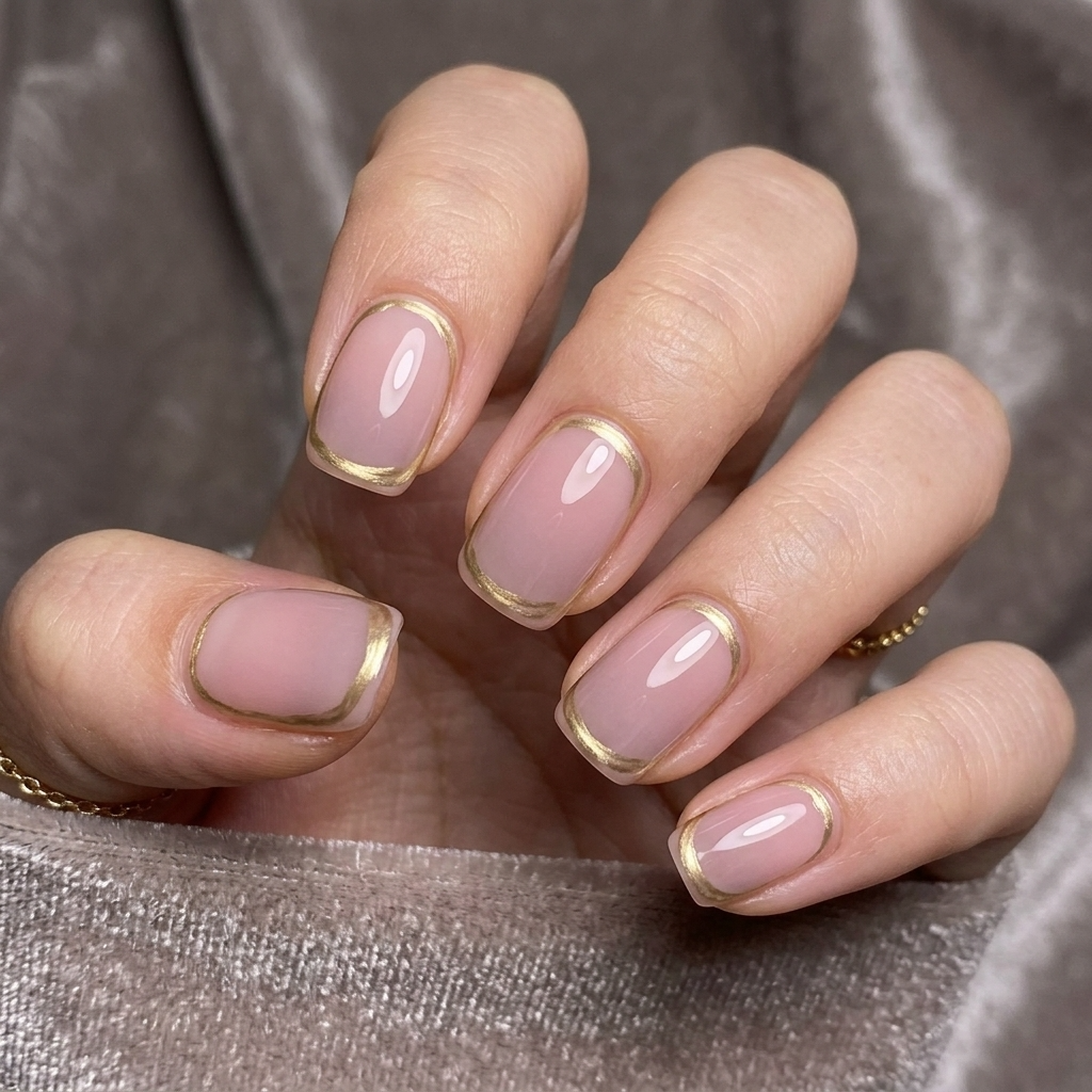 Champagne Glow | Reusable Press-On Nails | 24 Pcs | Gold French Tip | Square Shape | Medium