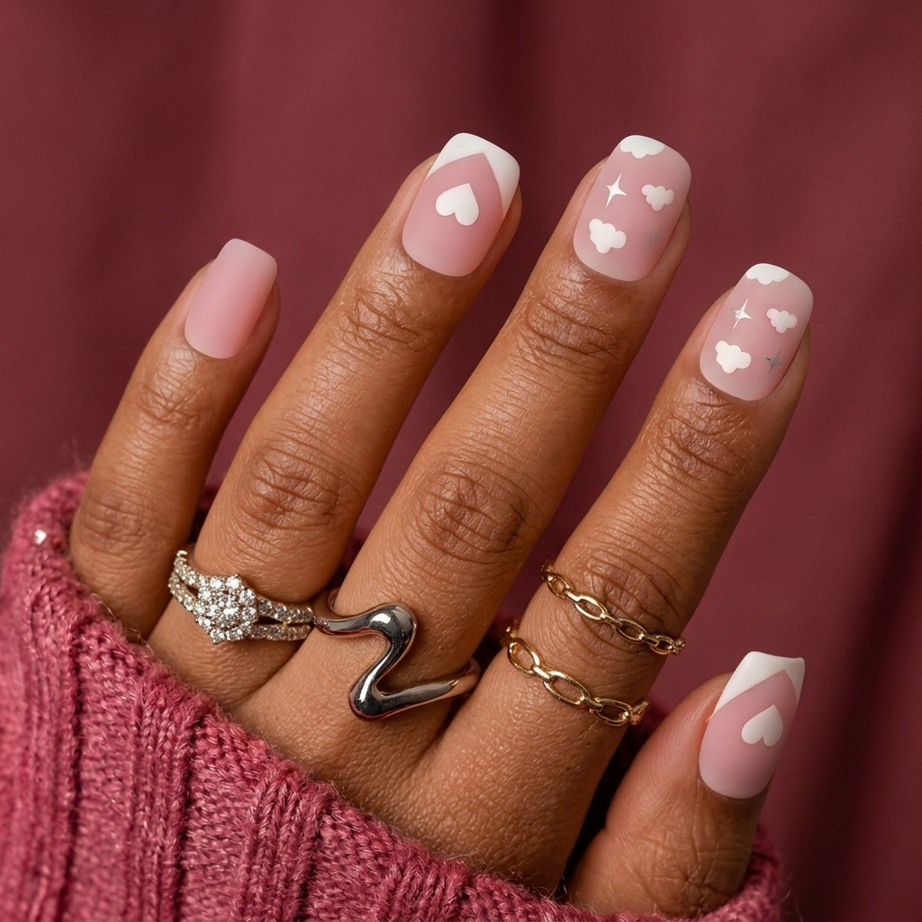 Soft Affair | Reusable Press-On Nails | 24 Pcs | White French Tip | Square Shape | Medium