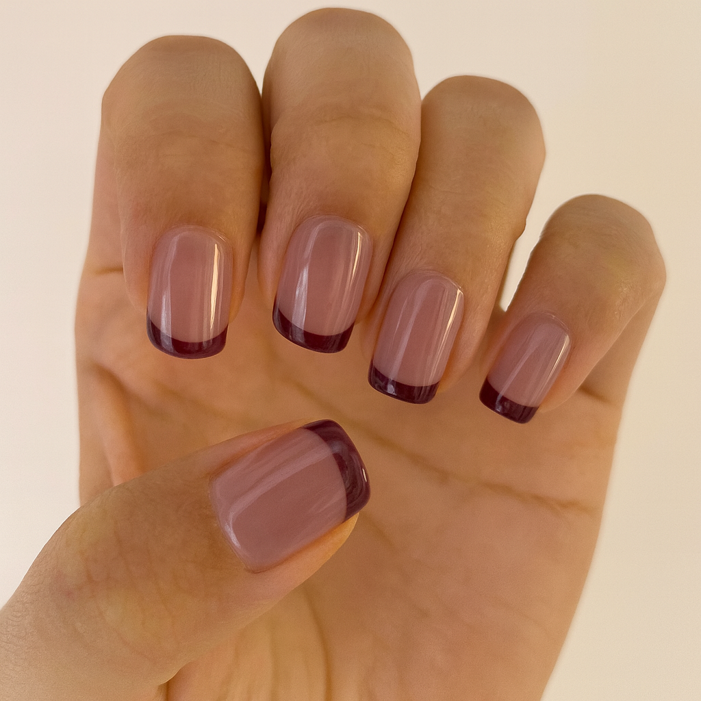 Gossip Girl | Reusable Press-On Nails | 24 Pcs | Burgundy French Tips | Square Shape | Medium
