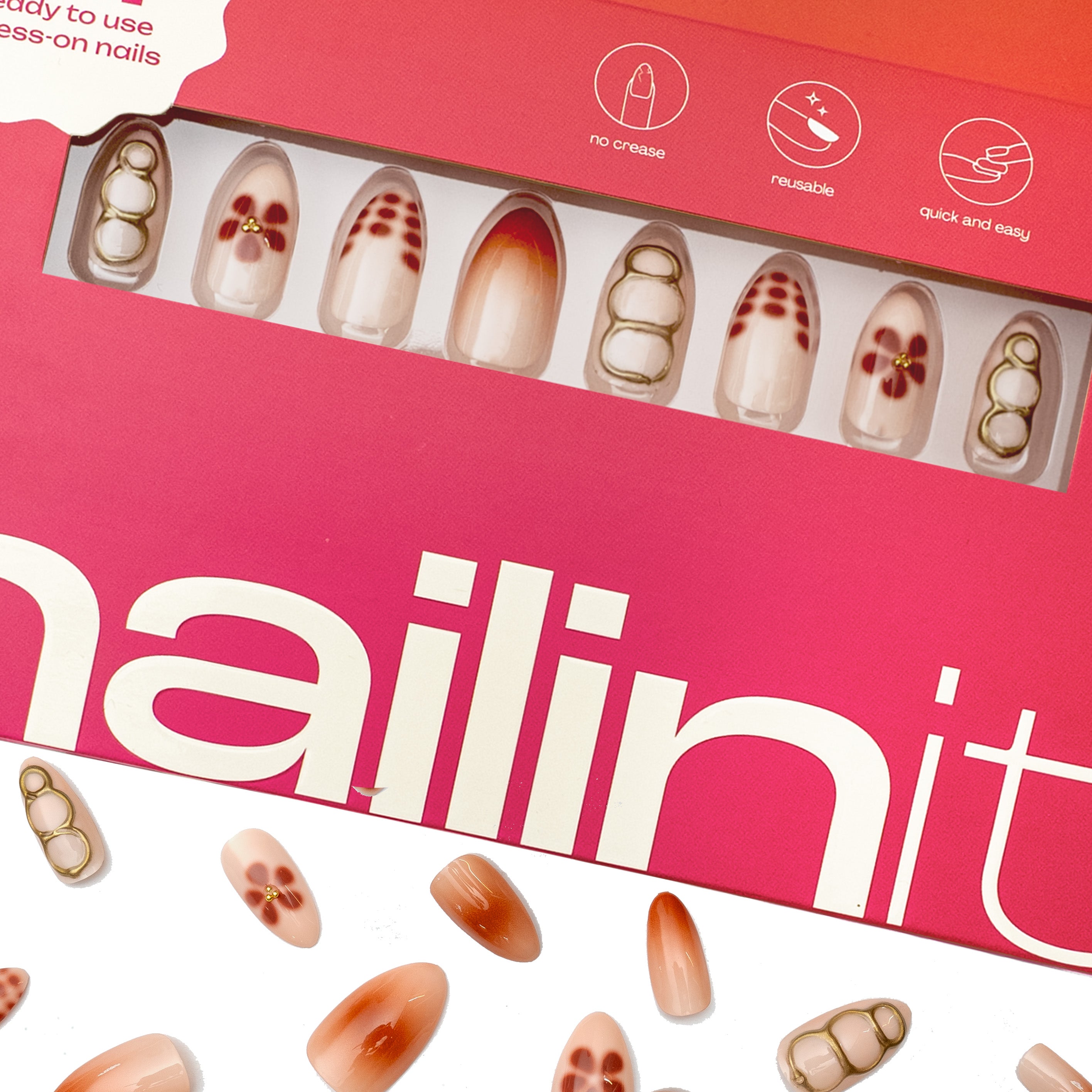 Gold Drip | Press-On Nails | 24 pcs | Almond Shape | Long | Reusable Design - nailinit