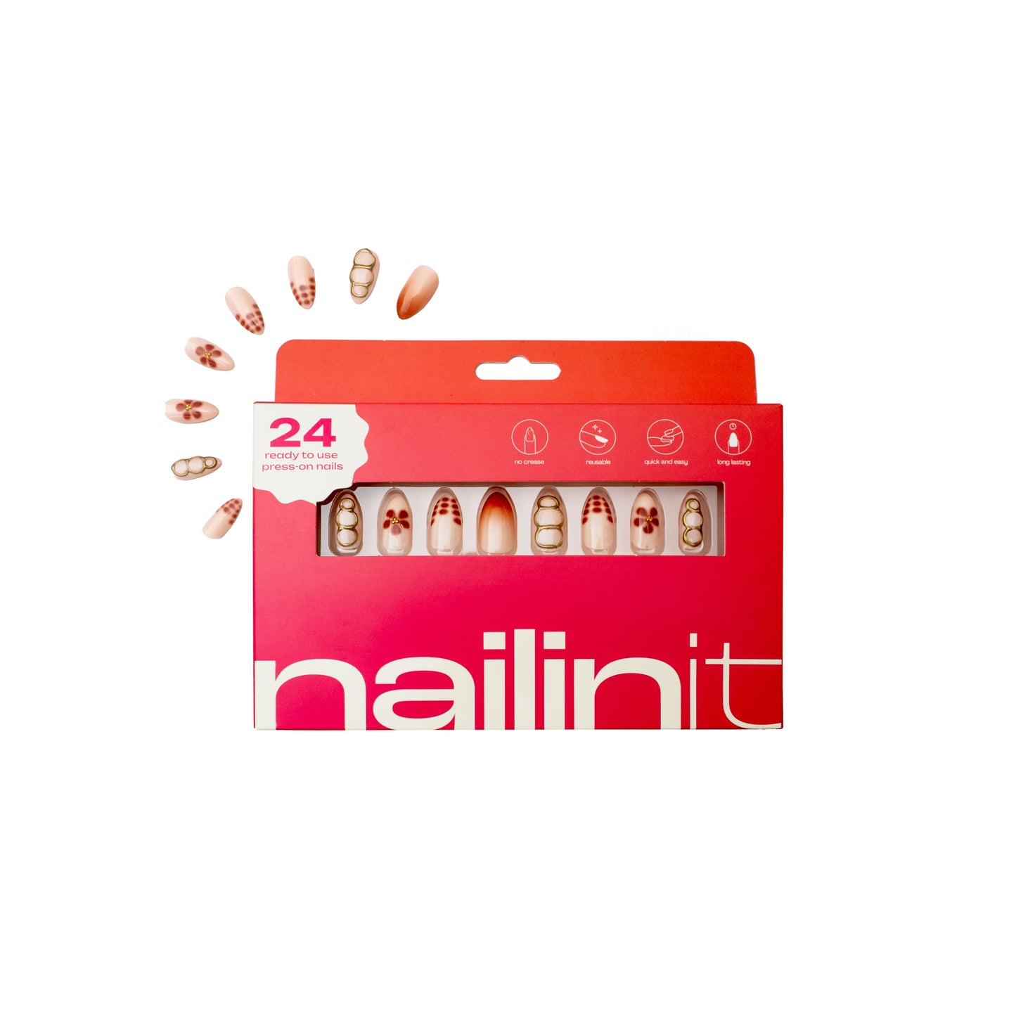 Gold Drip | Press-On Nails | 24 pcs | Almond Shape | Long | Reusable Design