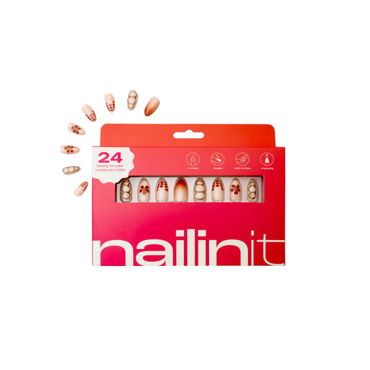 Gold Drip | Press-On Nails | 24 pcs | Almond Shape | Long | Reusable Design