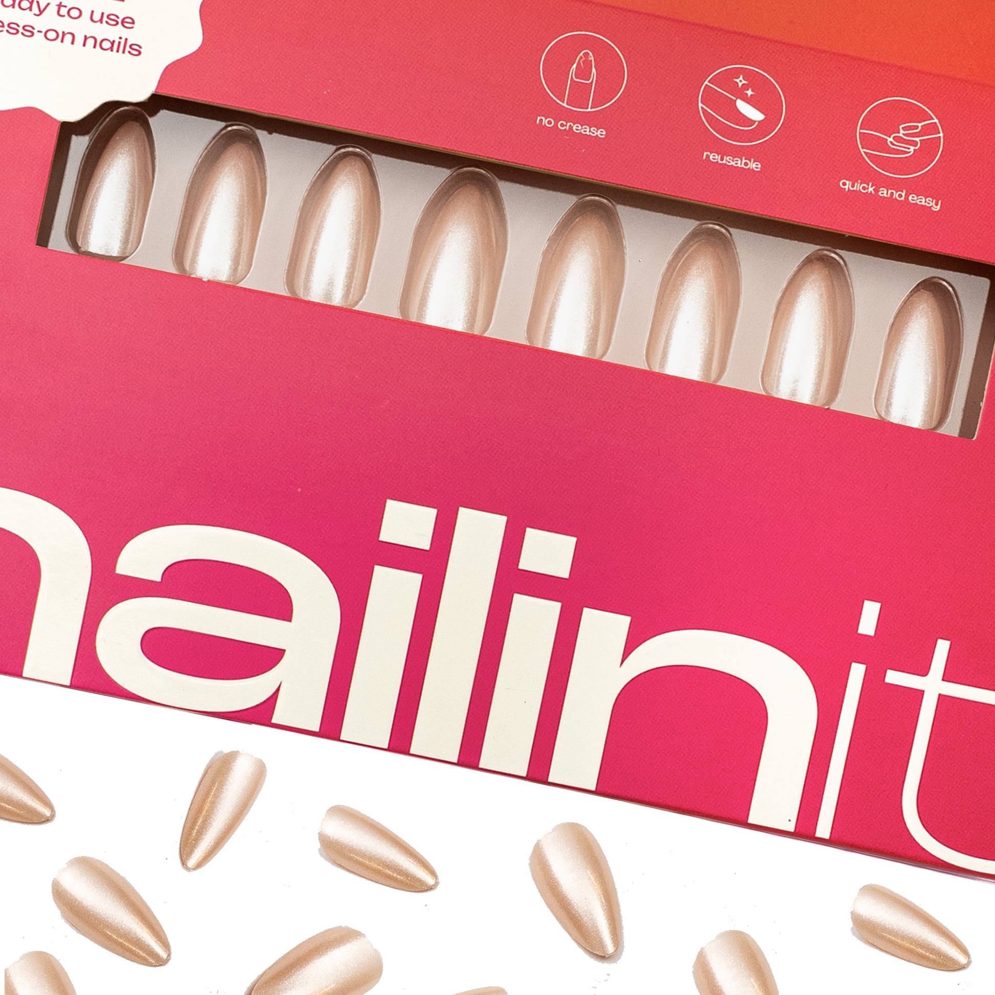 Glazed Donut | Reusable Press-On Nails | 24 pcs | White | Almond Nails | Extra Long - nailinit