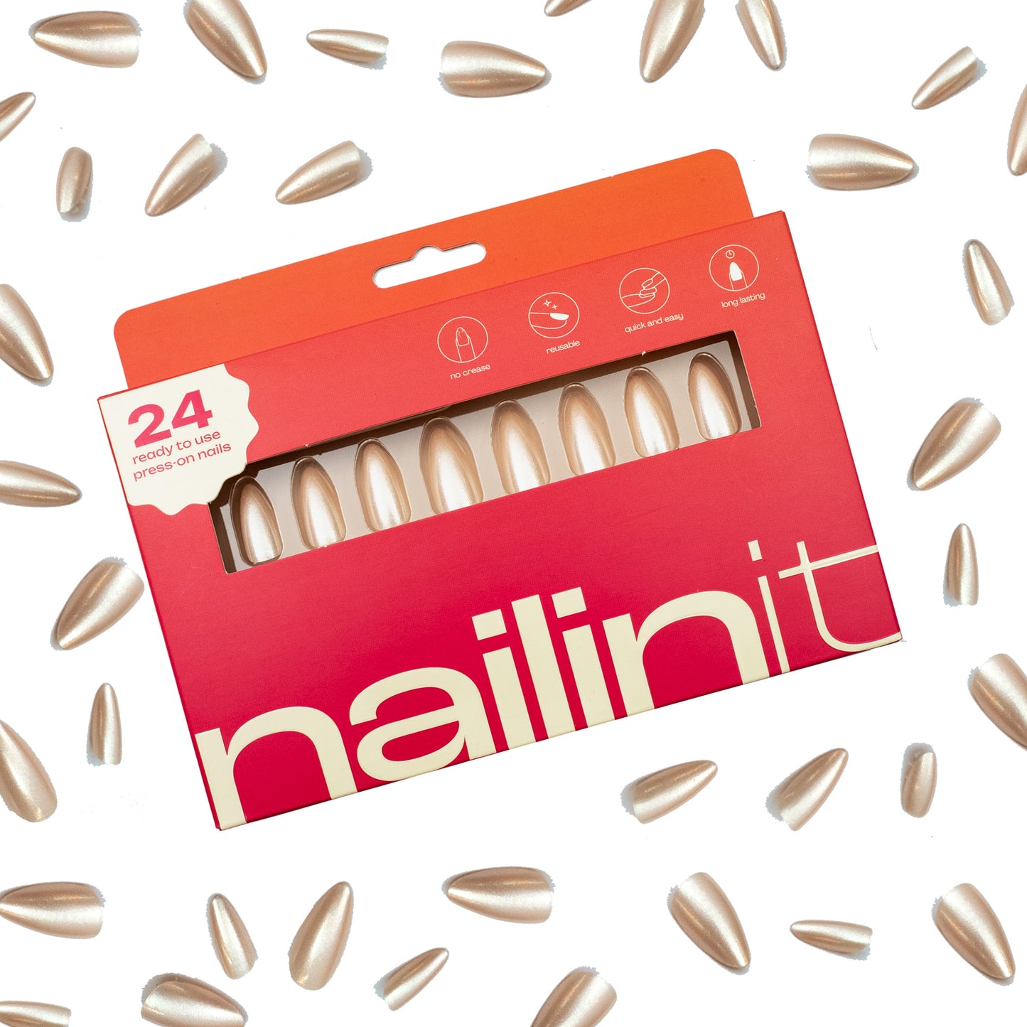Glazed Donut | Reusable Press-On Nails | 24 pcs | White | Almond Nails | Extra Long