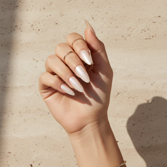 Glazed Donut | Reusable Press-On Nails | 24 pcs | White | Almond Nails | Extra Long