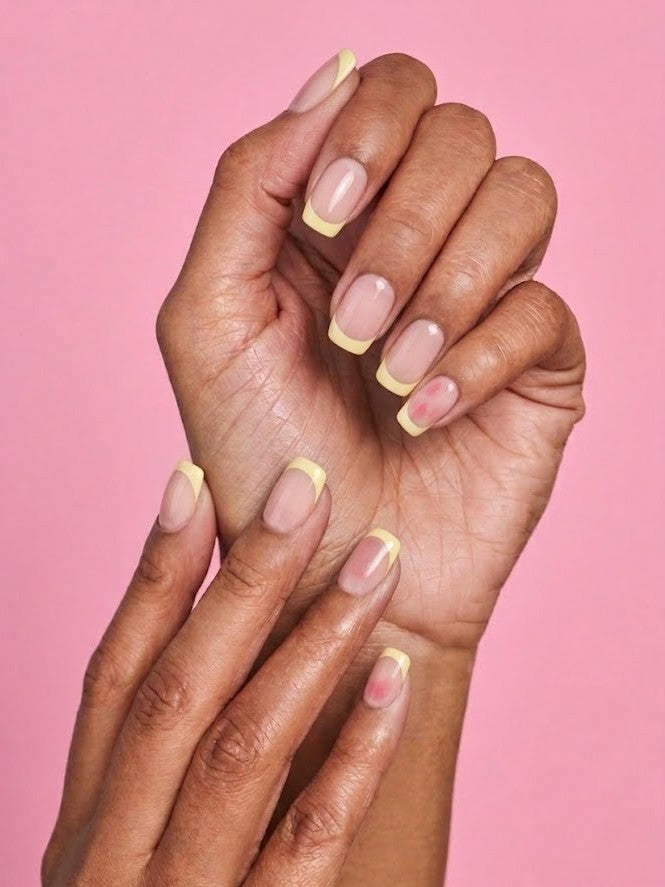 Butter Baby | Reusable Press-On Nails | 24 Pcs | Yellow French Tip | Square Shape | Medium