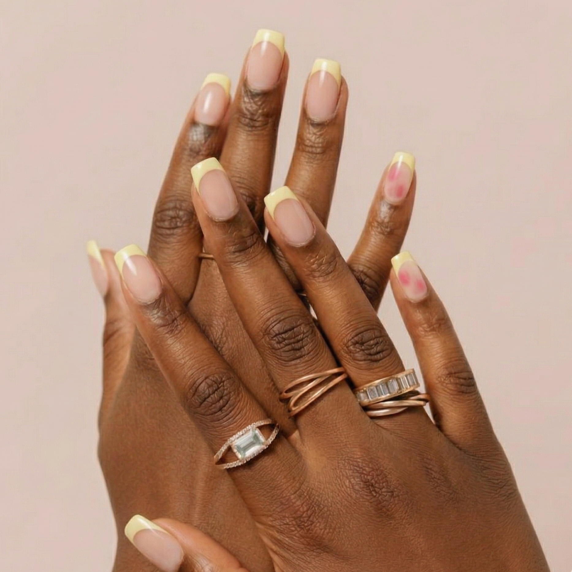 Butter Baby | Reusable Press-On Nails | 24 Pcs | Yellow French Tip | Square Shape | Medium