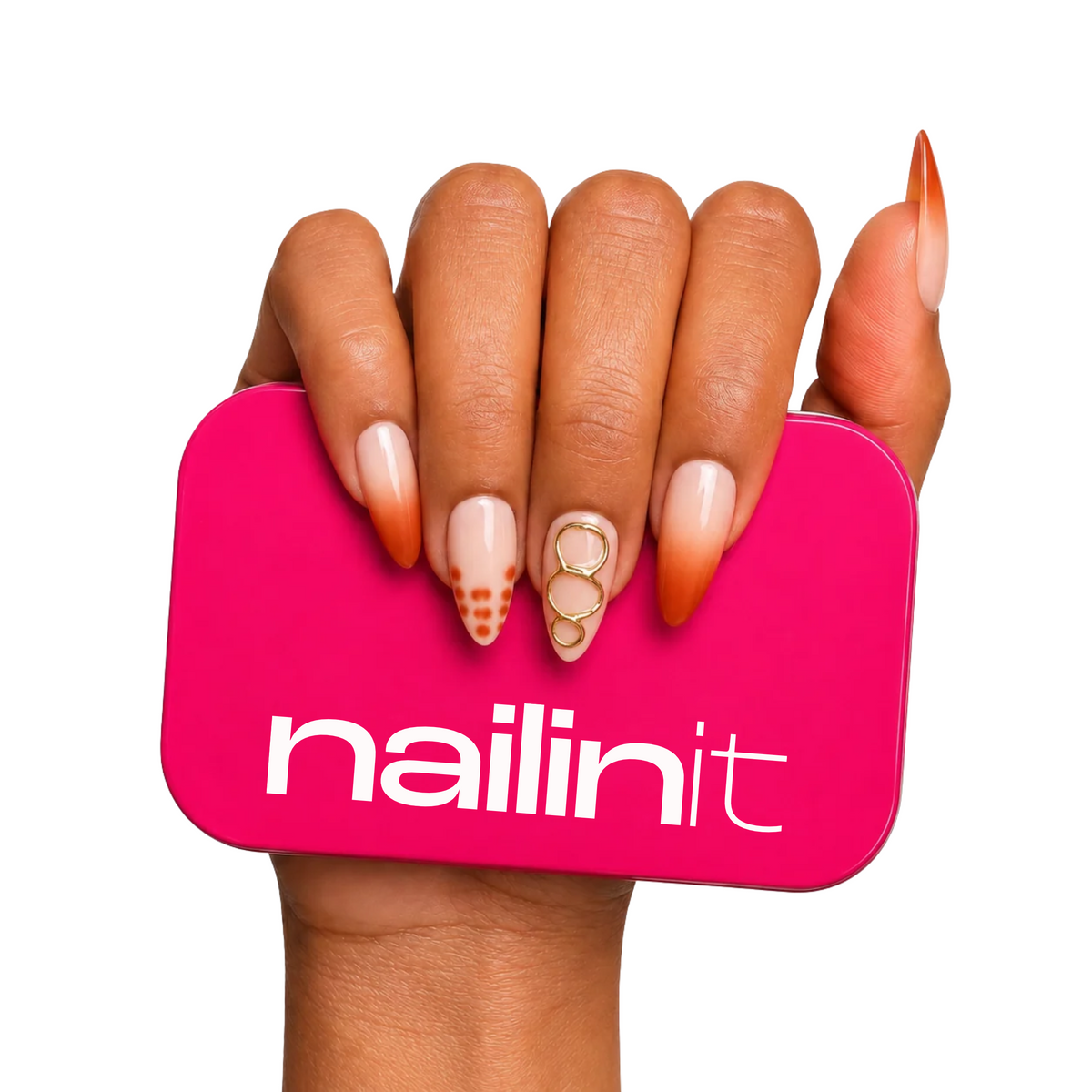 Gold Drip | Press-On Nails | 24 pcs | Almond Shape | Long | Reusable Design