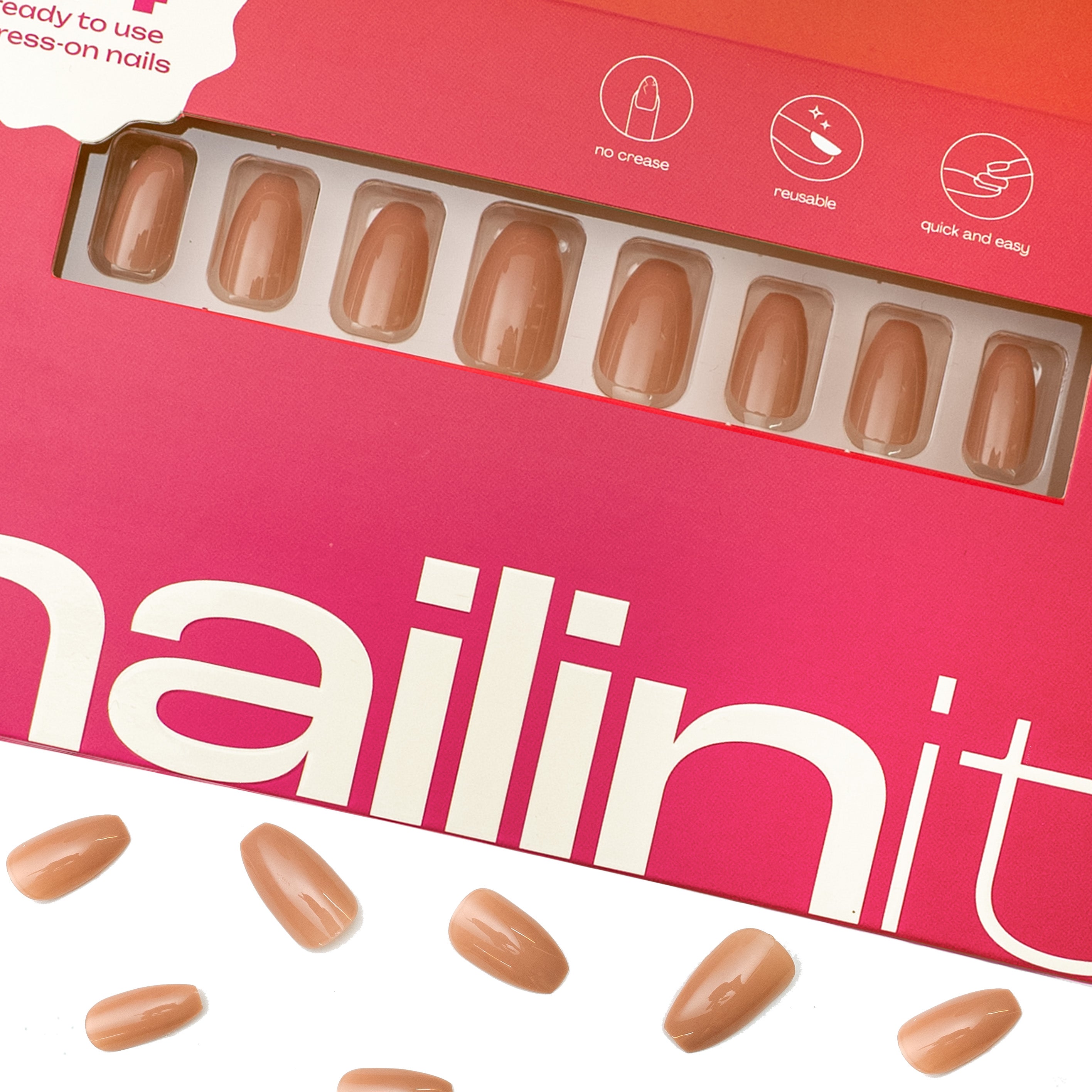 Hot Cocoa | Nude Brown Stick On Nails | 24 Pcs | Long Lasting Medium - nailinit