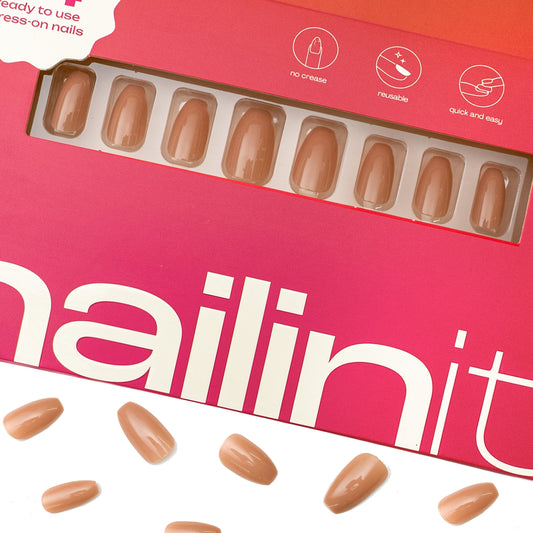 Hot Cocoa | Nude Brown Stick On Nails | 24 Pcs | Long Lasting Medium