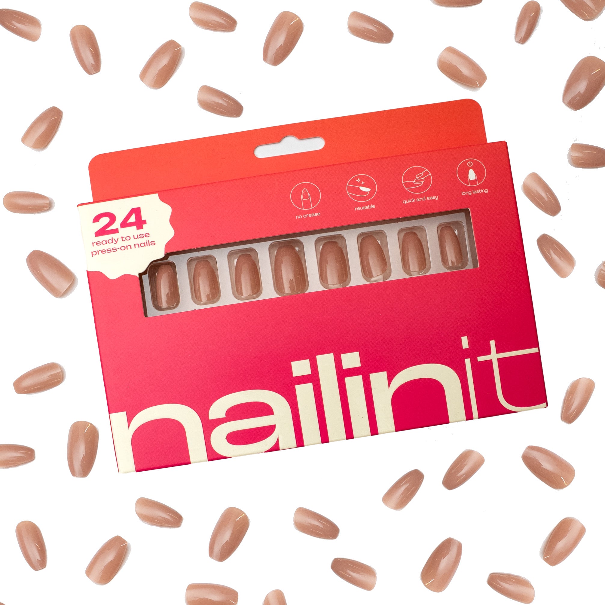 Hot Cocoa | Nude Brown Stick On Nails | 24 Pcs | Long Lasting Medium - nailinit