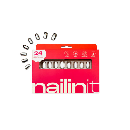 Happy Hour | Reusable Press-On Nails | 24 pcs | Silver | Square Nails | Medium