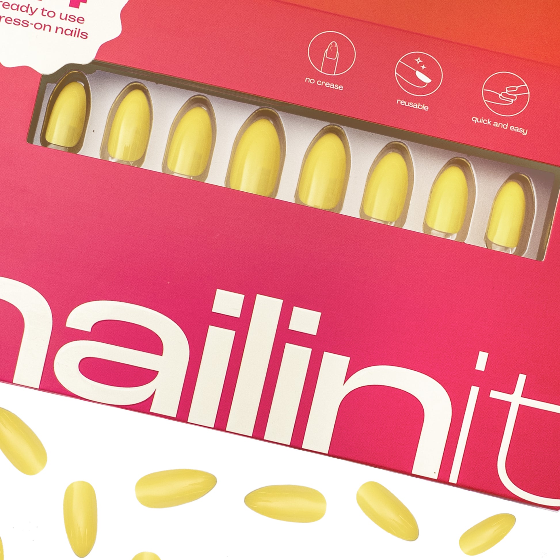 Lemon Zest | Reusable Press-On Nails | 24 pcs | Yellow | Almond Shape | Long - nailinit