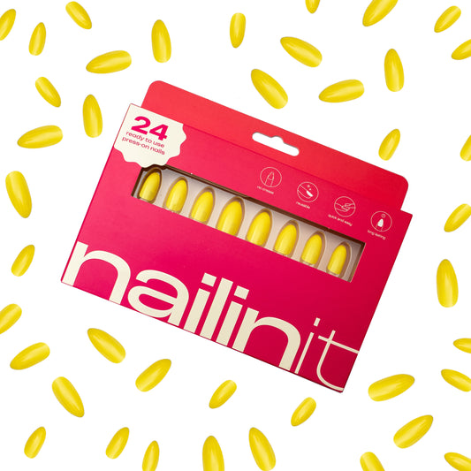 Lemon Zest | Reusable Press-On Nails | 24 pcs | Yellow | Almond Shape | Long