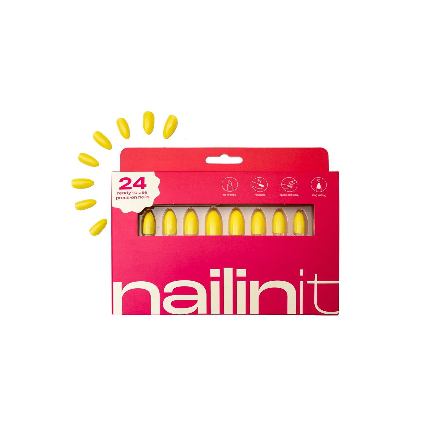 Lemon Zest | Reusable Press-On Nails | 24 pcs | Yellow | Almond Shape | Long