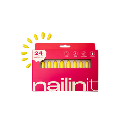 Lemon Zest | Reusable Press-On Nails | 24 pcs | Yellow | Almond Shape | Long