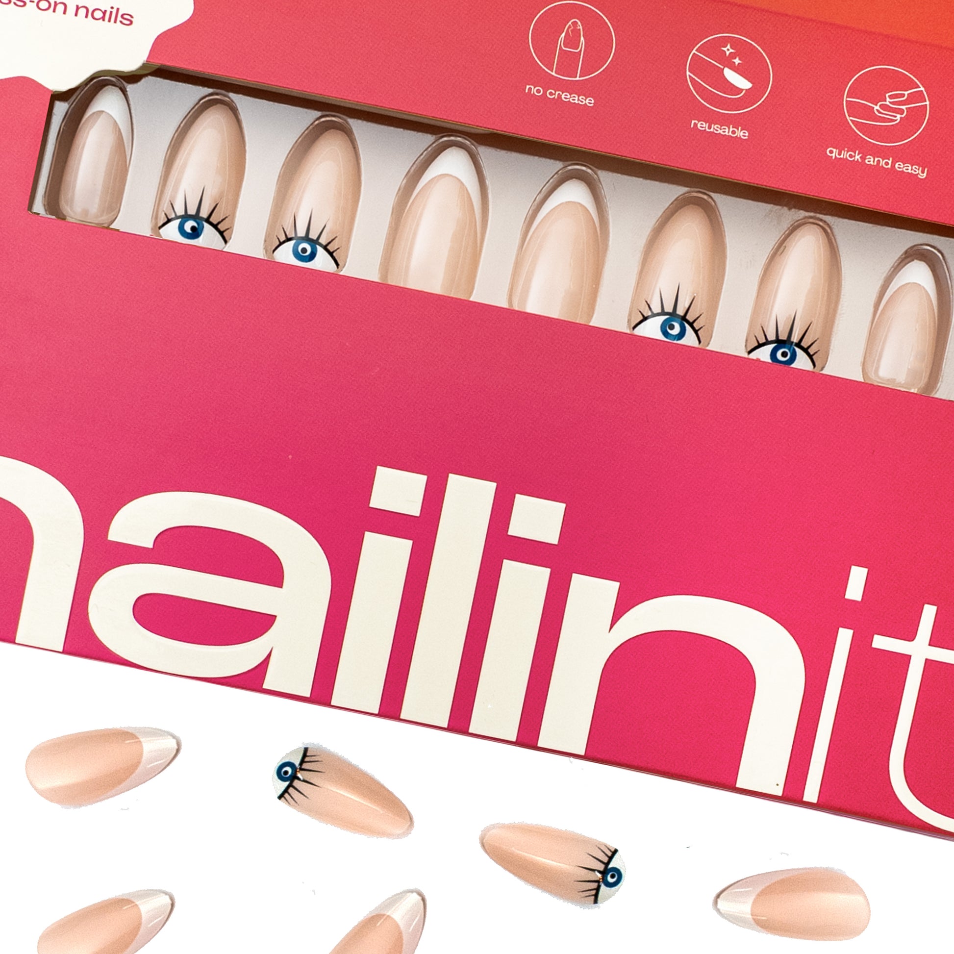 Mystic Eye | Reusable Press-On Nails | 24 pc | Nude | Almond Shape | Extra Long - nailinit