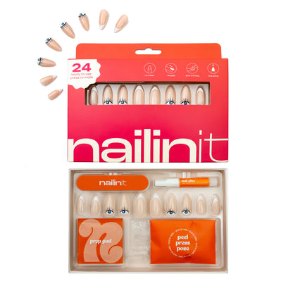 Mystic Eye | Reusable Press-On Nails | 24 pc | Nude | Almond Shape | Extra Long