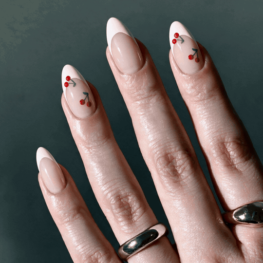 Cherry Crush | Reusable Press-On Nails | 24 pcs | White | Almond Shape | Long