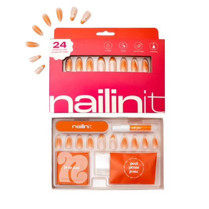 Orange Candy | Reusable Press-On Nails | 24 pcs | Orange | Almond Shape | Extra Long
